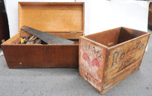 Lot 1 - Vintage wooden Carpenters Tool Box & Contents - heaps vintage Tools