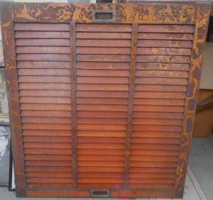 Lot 4 - Vintage Wooden Louvre Window cover from an Old Tram - handle to top &