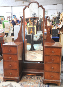 Lot 6 - Vintage c1930s Oak Twin Pedestal Dressing Table w Full Length Mirror