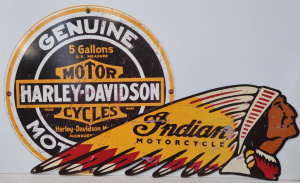 Lot 8 - 2 x Tin Reproduction Motorcycle Signs incl Indian & Harley Davidson