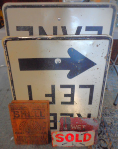 Lot 26 - Group lot Vintage Metal Signs, incl Street signs, Wet Paint, Sold, Shel