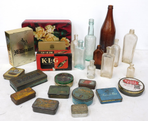 Lot 34 - 2 x Boxes vintage Tins & Bottles inc Tobacco tins - Havelock, Capst
