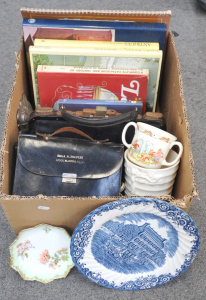 Lot 49 - Box of Mixed Items incl Antique Reference Books, Mixed Ceramics, 3 x Vi