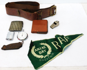 Lot 53 - Group lot of Blokey items inc Part Leather Sam Browne Belt, Brentley St
