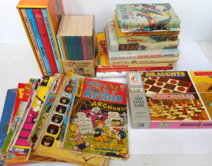 Lot 77 - Mixed Group lot Kids Books and Games, incl Comics, 1965 Biggles of 266