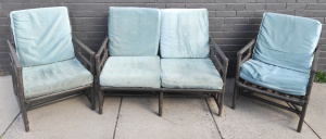 Lot 117 - 3 Piece Cane Lounge Suite Painted Gray incl 2 x Armchairs & Two Pe