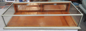 Lot 125 - Vintage Table Top Nickle Plated Display Cabinet w Drop Down Mirror Bac