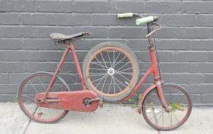 Lot 127 - Vintage Kids Red Painted Metal Bicycle w Hard Rubber Wheels, Vintage B