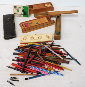Lot 146 - Group lot Vintage Pencils & Cases inc Plastic Add-O-Matic Pencil C