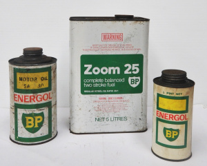 Lot 150 - 3 x Vintage BP Oil Tins incl BP Energol Motor Oil SAE 30 One Imperial