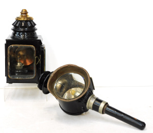 Lot 185 - 2 x Vintage Carriage Lamps - Square Shaped, Black Exterior, Bevelled G