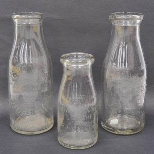 Lot 191 - 3 x Vintage Milk Bottles - Larchers Malvern Trafalgar 1 2 pint & I