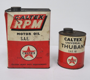 Lot 195 - 2 x Vintage Caltex Oil Tins incl Caltex One Gallon RPM Motor Oil SAE 3