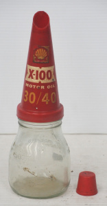 Lot 217 - Vintage Shell Oil Plastic top Pourer on 500ml Bottle - X-100 Motor Oil
