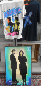 Lot 222 - Small lot incl X-files Block-mounted poster, X-files T-shirt, and unus