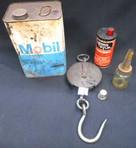 Lot 252 - Group lot Blokey Items, incl 5L Mobil tin, Pope 4 Stroke Engine Oil ti