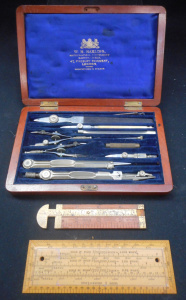 Lot 303 - Small group - cased Mathematical Instrument set in fitted Case, manufa