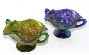Lot 338 - 2 x Vintage Northwood Carnival Glass Footed Bonbon dishes - Blue &
