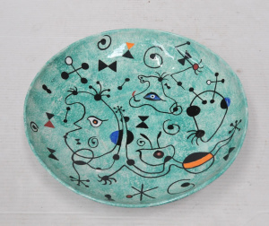 Lot 348 - Large modernist Ceramic Shallow Bowl Charger - h painted decoration i