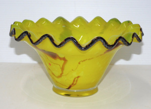 Lot 349 - Vintage Yellow Art Glass Bowl - Pleated rim, Clear collar base freefor