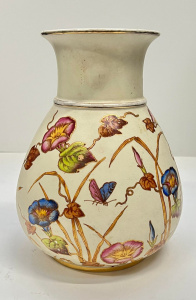 Lot 367 - c1880s John Dimmock Crown Vellum naturalist cream Vase with hpainted f