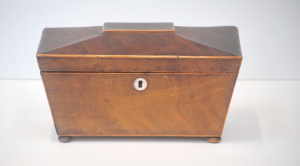 Lot 377 - Georgian Mahogany Sarcophagus Shape Tea Caddy with two lidded compartm