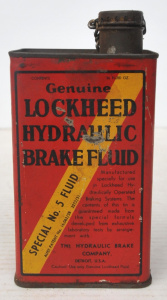 Lot 385 - Vintage Genuine Lockheed Hydraulic Brake Fluid 26 Fluid Oz Tin - Made