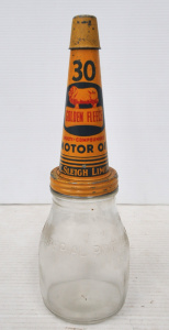 Lot 393 - Vintage Golden Fleece Motor Oil Tin Top Pourer on 1 imperial pint Bott