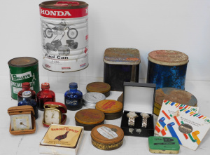 Lot 17 - Box Mixed vintage inc Tins Angus & Co Ink bottles, Watches, Travell