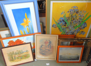 Lot 22 - Group lot Framed Pictures, Prints, Frames, incl Van Gogh print, etc