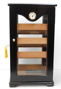 Lot 60 - Wooden Humidor Cigar Cabinet - humidifier & hygrometer - 3 shelves