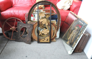 Lot 63 - Group lot - Vintage Mirrors, Picture Frames, etc - Brass Floral Panel,