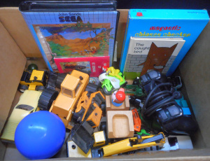 Lot 78 - Box lot assorted vintage Kids Toys, games, diecasts, etc