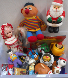 Lot 82 - Box Assorted Toys, incl Mr Potato Head, Warner Bros Mugs, Barbie clone,