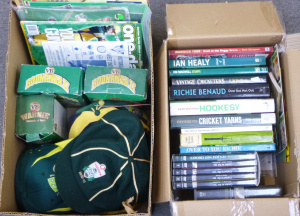 Lot 83 - 2 x Boxes Cricket Related Items - incl Boxed Player Figurines , Cricket