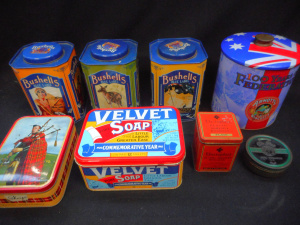 Lot 87 - Group Vintage Ephemera and tins, incl Kids Books and Newspapers, incl R