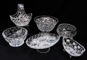 Lot 140 - Group lot of Quality Crystal inc Diamond Cut Crystal footed bowl 22cm