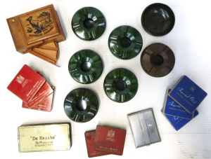Lot 155 - Box Lot Tobacco Related Items - incl Bakelite Ashtrays, Wooden Cigaret