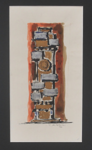 Lot 180 - Teisutis Zikaras (1922-1991) Mounted Ink & Wash - The Tower - sign