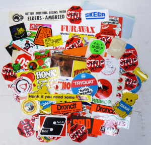 Lot 189 - Box Lot Vintage Advertising Stickers - incl Bumper & Window, Taco