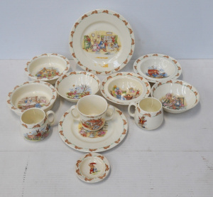 Lot 197 - Group lot vintage Royal Doulton Bunnykins China inc Bowls, Plates, Mug