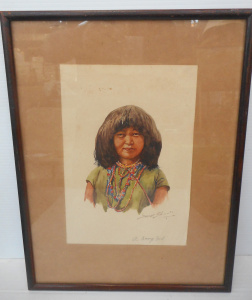 Lot 218 - Artist Unknown Framed vintage c1930s Watercolour - Portrait of an Indi