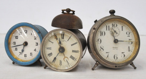 Lot 219 - 3 x Vintage Alarm Clocks - Westclox Baby Ben (overwound), small Ansoni