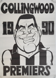 Lot 235 - Vintage Weg Poster - Collingwood 1990 Premiers featuring Caricature of