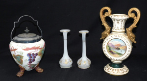 Lot 243 - Group lot of Victorian Ceramics & Glass (af) inc Hand Painted twin