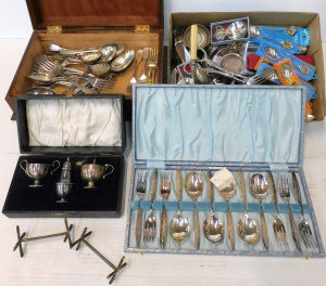 Lot 283 - Group lot Vintage EPNS Cutlery - Cutlery Box - Boxed Cruet Set, Desser