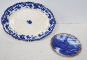 Lot 288 - 2 pces Vintage Flow Blue Ceramics inc Wedgwood & Co Meat platter &