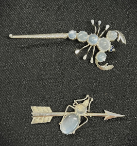 Lot 310 - 2 x c1910 silver insect Brooches set with moonstones - Scorpion &
