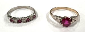 Lot 321 - 2 x c1910 rings - 9ct Stg Sil with claw set pink Sapphire & 9ct wi