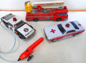 Lot 332 - 3 x Vintage Battery-operated Japanese Tin Toys, incl Tornado Highway P